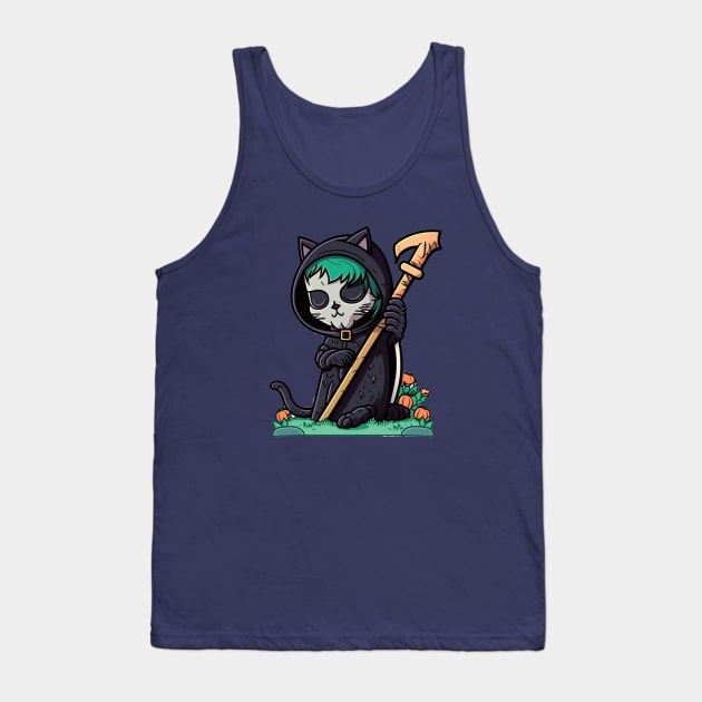 The Whiskered Reaper: A Feline of Death Tank Top by Cute Pets Stickers